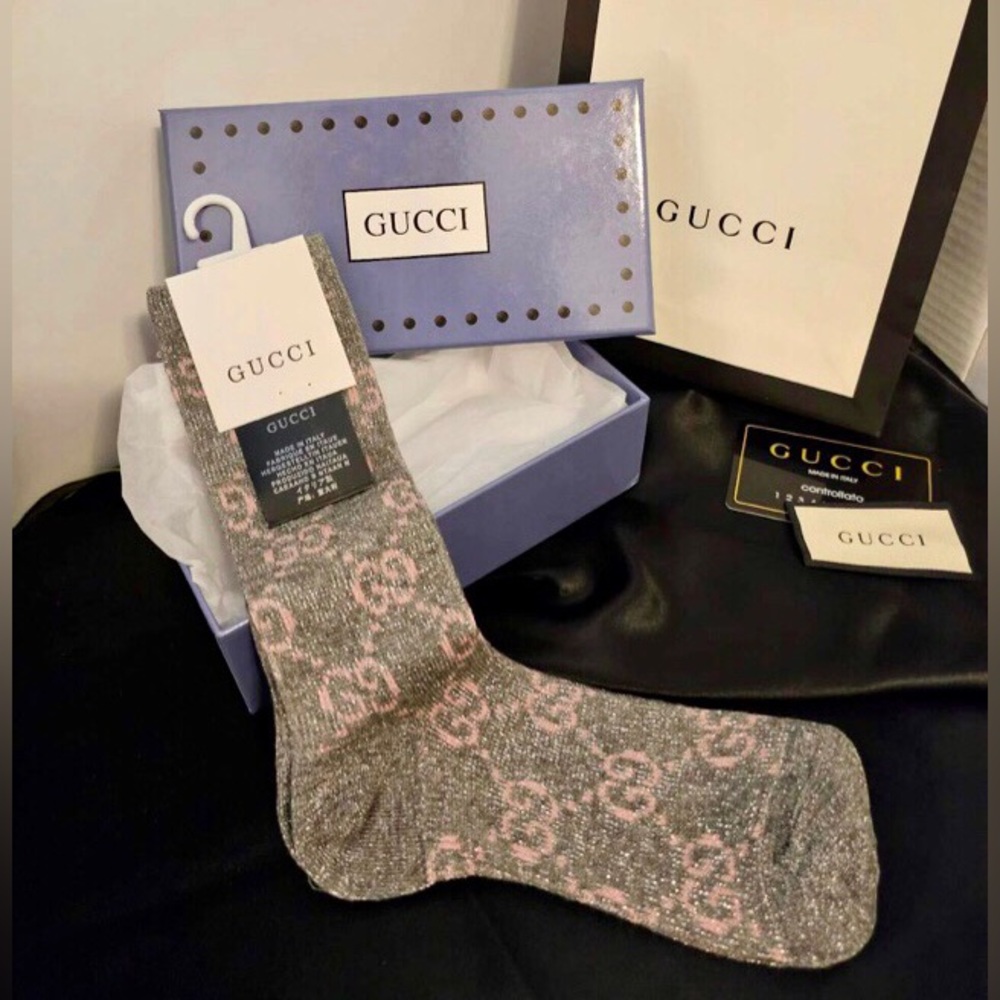 Grey & Pink Metallic Socks Med 5-9 NWT - Picture 3 of 10